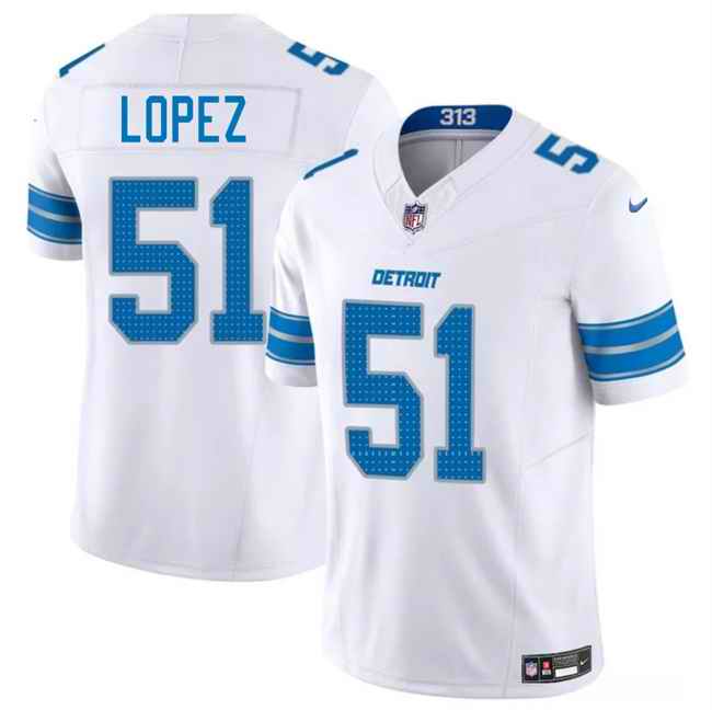 Men's Detroit Lions #51 Roy Lopez White 2025 F.U.S.E. Vapor Limited Stitched Jersey